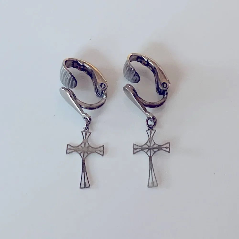 Vintage Silver Cross Clip Earrings
